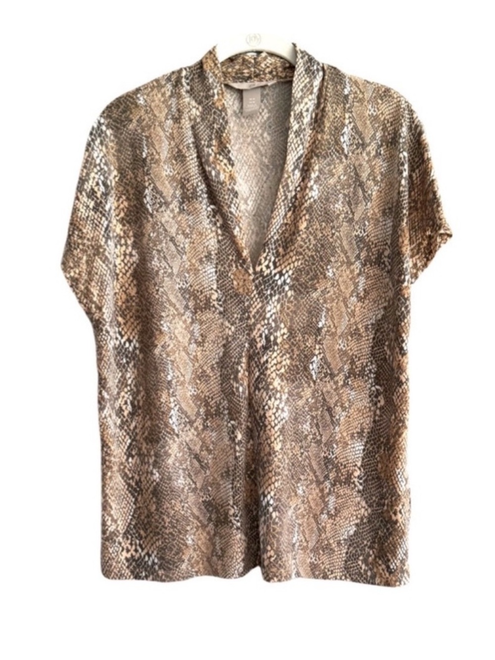 H&M V-neck Blouse Cap Sleeve Animal Print Tan Gray Size M